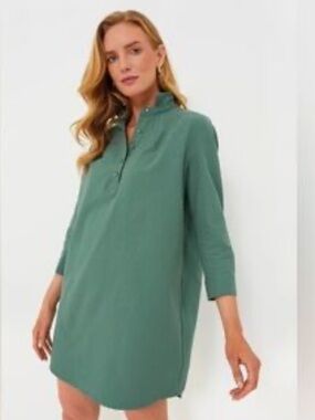 Pomander Place Green Popover Shirt Dress